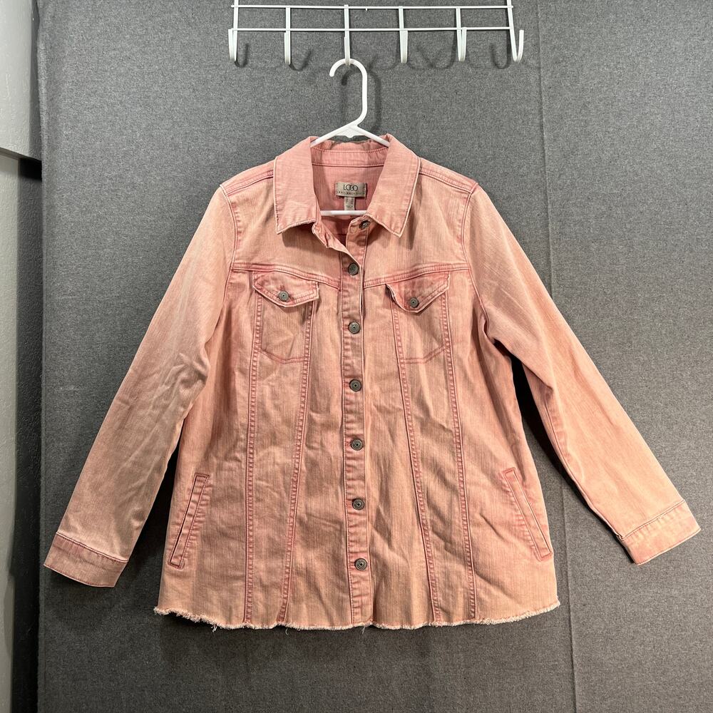 LOGO by Lori Goldstein Jeans Jacket Womens Size 14 Orange with Frayed Hem